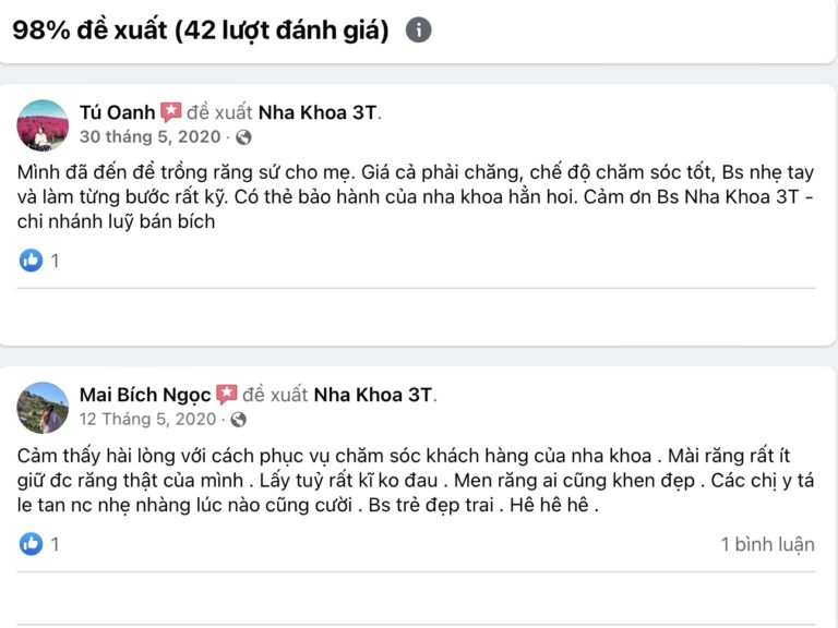 Review khách hàng trên Fanpage Nha Khoa 3T_1