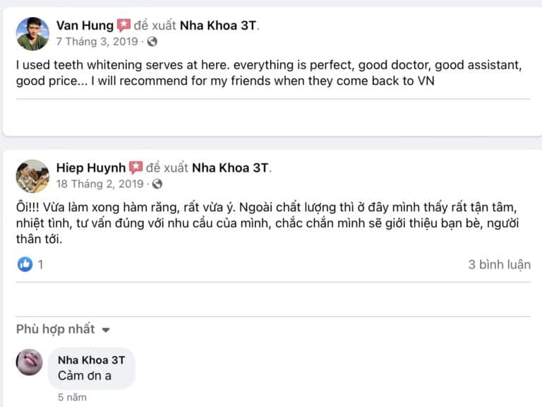 Review khách hàng trên Fanpage Nha Khoa 3T_7